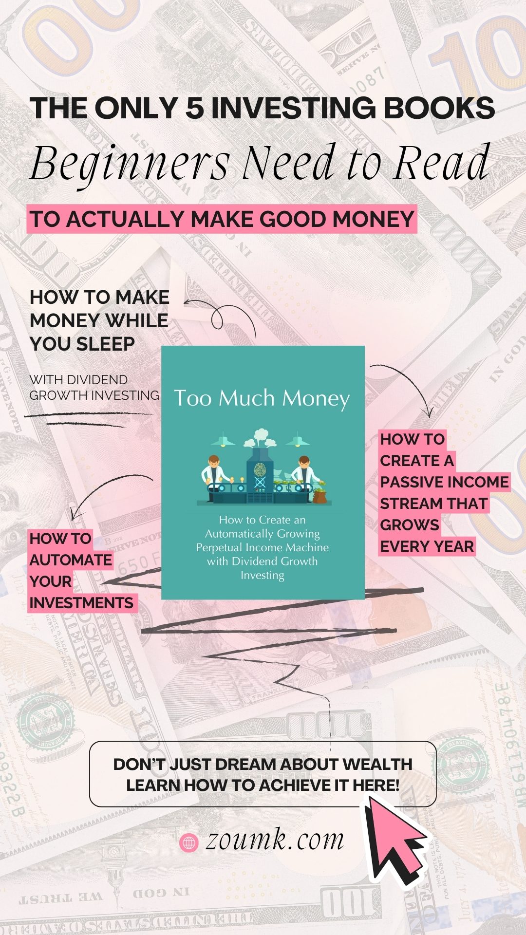 Donโt just dream about wealth learn how to achieve it here! zoumk.com to Actually Make Good Money Beginners Need to Read The Only 5 Investing Books how to make money while you sleep with dividend growth investing How to create a passive income stream that grows every year How to automate your investments