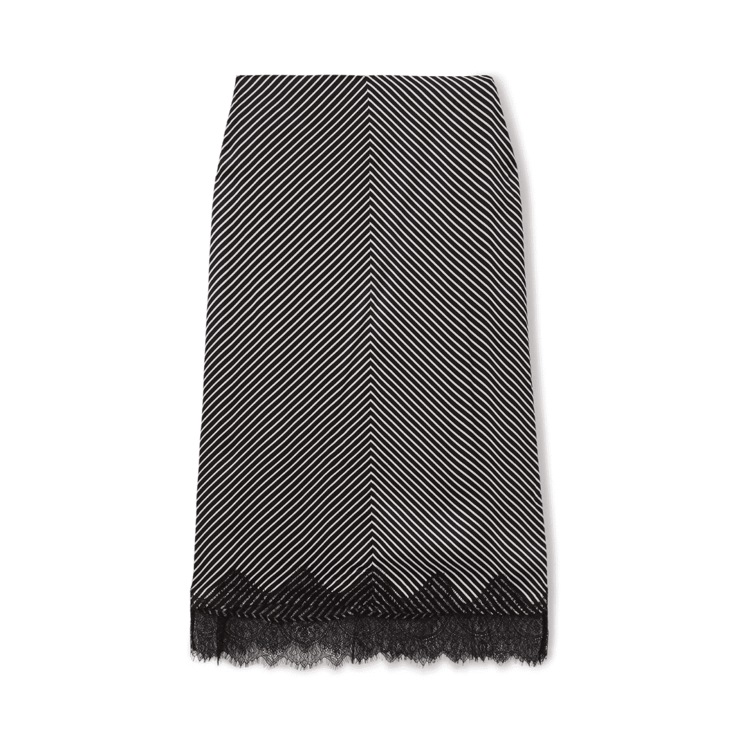 SAKS FIFTH AVENUE | REISS | Ivy Stripe Lace Trim Midi Skirt – Black Ivory
