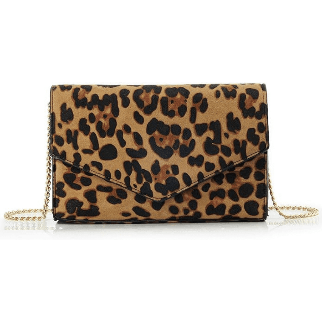 HOXIS Leopard Print Envelope Evening Clutch Women Chain Shoulder Bag