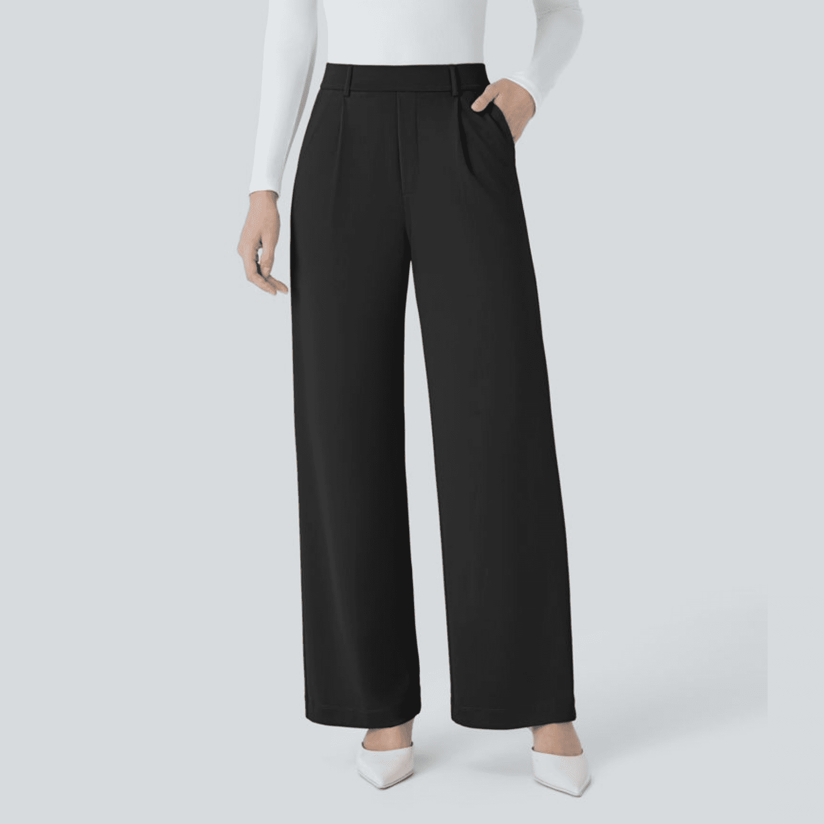HALARA Flex™ High Waisted Plicated Side Pocket Straight Leg Crepe Work Pants