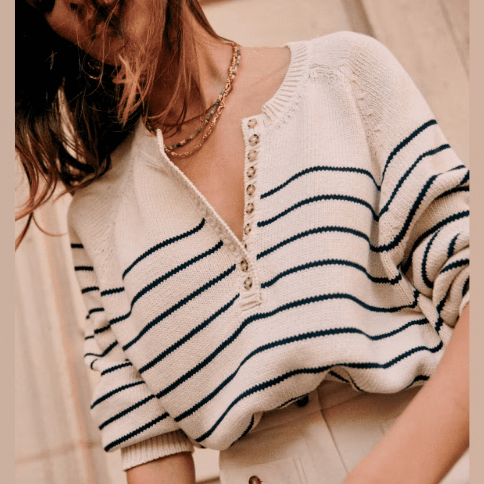 SEZANE Ecru / Navy Léontine Jumper