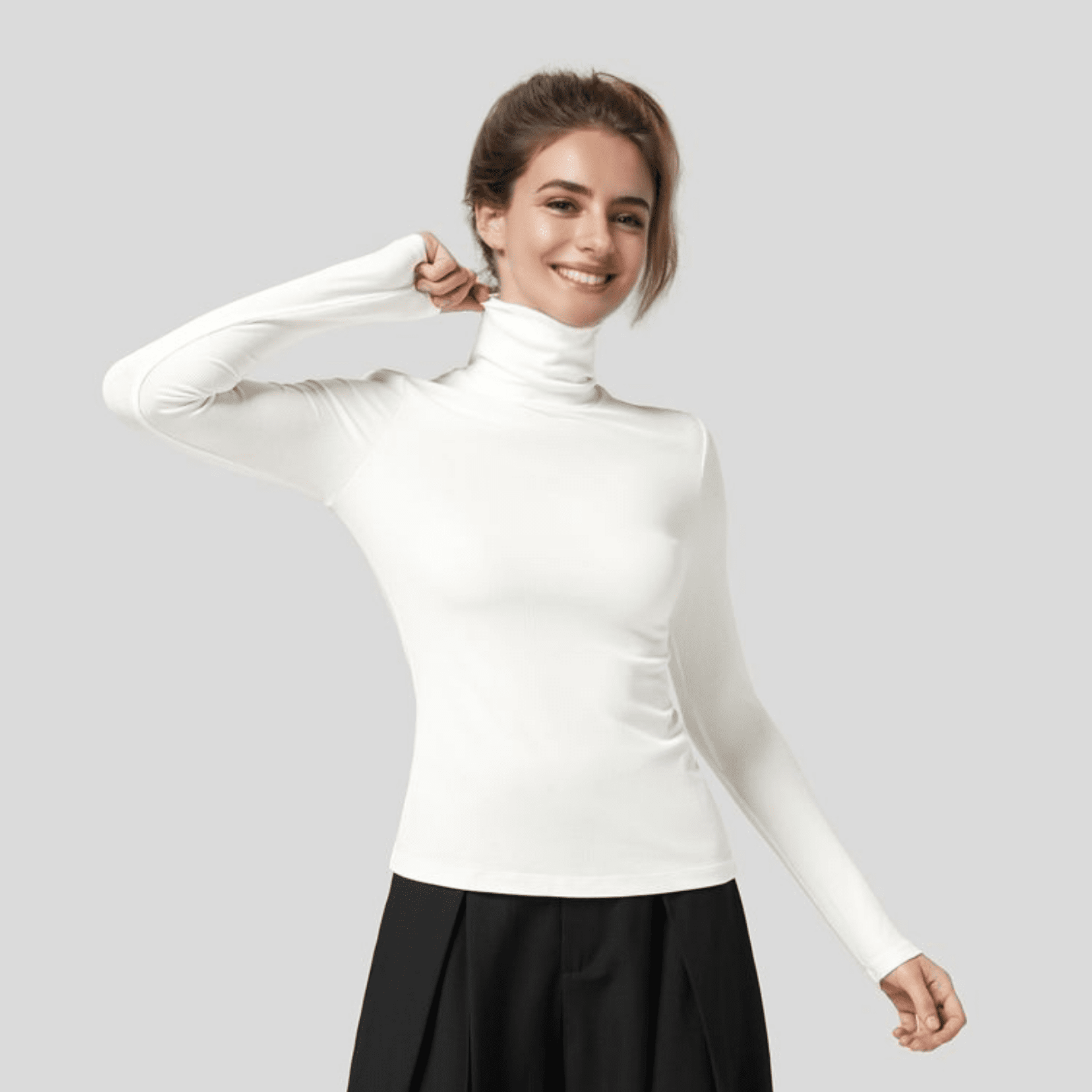 HALARA Ribbed Knit High Collar Long Sleeve Casual Top