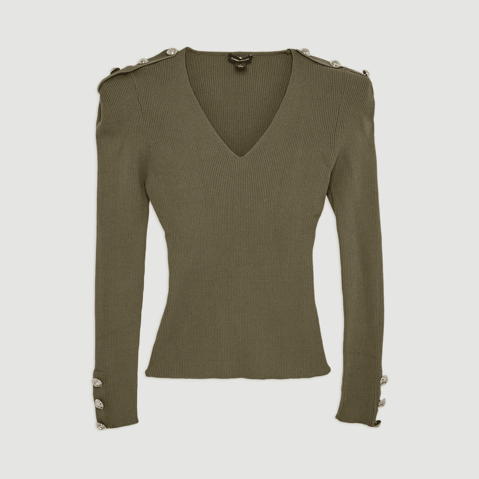 5 Styling Tips & 19 Outfit Ideas to Elevate Your Casual Work Outfits (Without Spending More). KAREN MILLEN Viscose Blend Dry Handle Rib V Neck Military Trim Knit Top