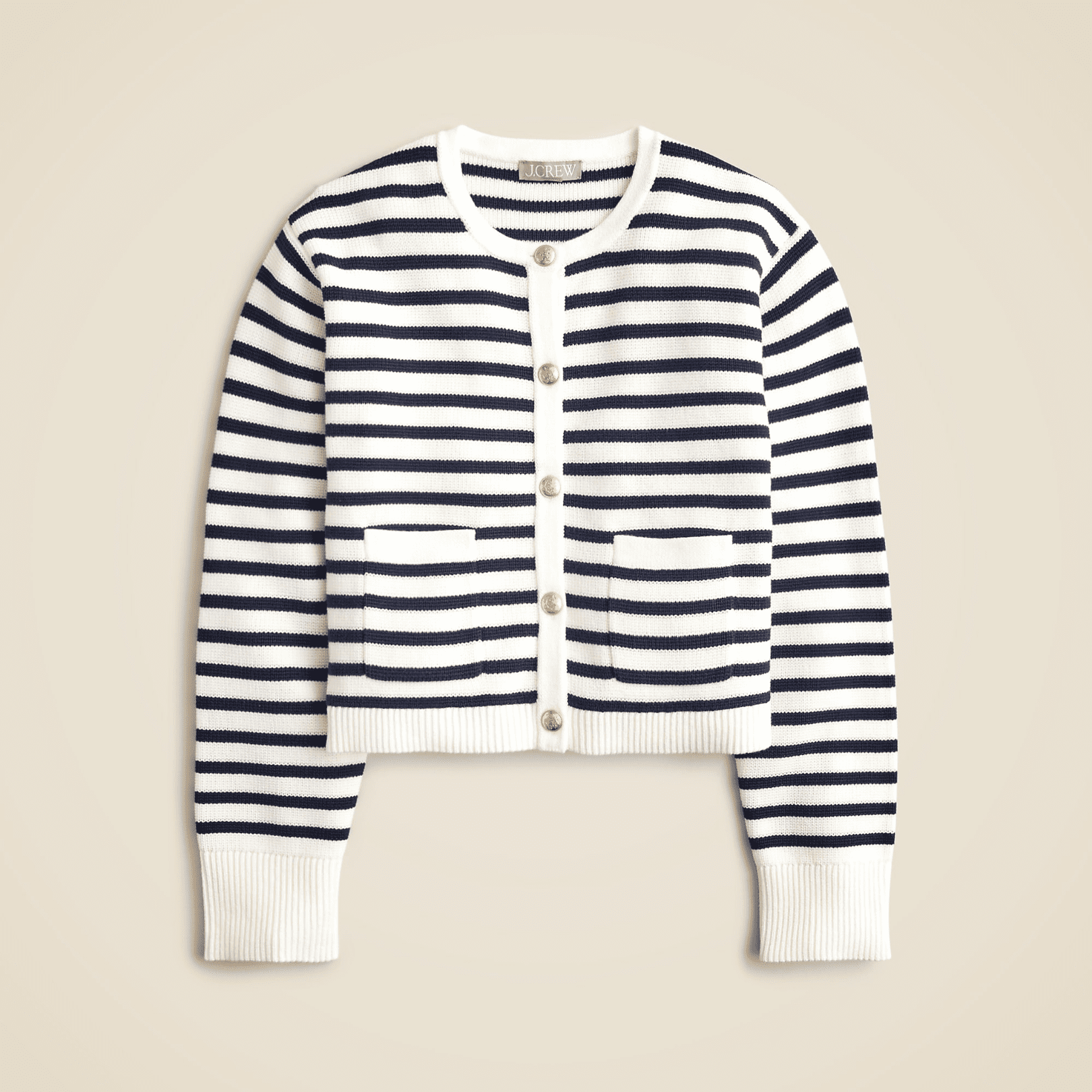 5 Styling Tips & 19 Outfit Ideas to Elevate Your Casual Work Outfits (Without Spending More). J.CREW New Relaxed Emilie Sweater Lady Jacket In Stripe - Natural Navy