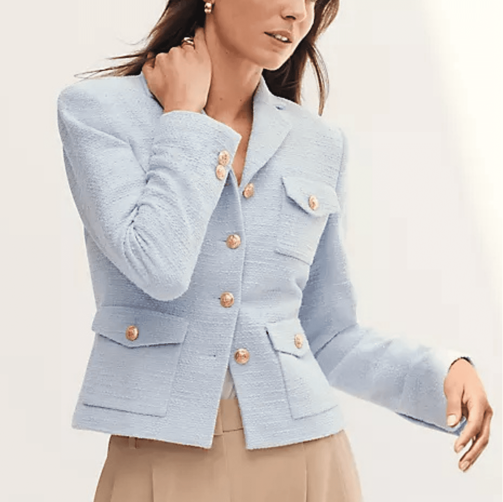 5 Styling Tips & 19 Outfit Ideas to Elevate Your Casual Work Outfits (Without Spending More). ANN TAYLOR Tweed Military Jacket
