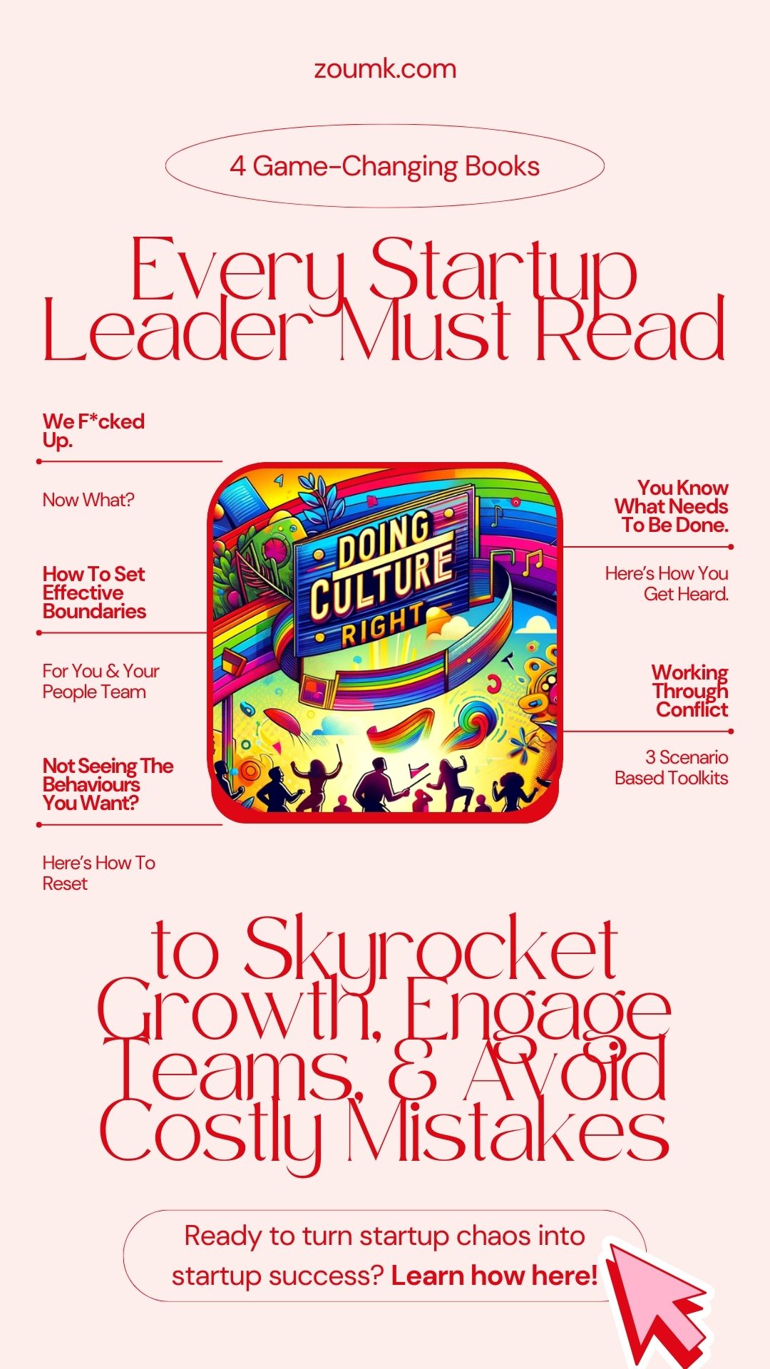 4 Game-Changing Books Every Startup Leader Must Read to Skyrocket Growth, Engage Teams, and Avoid Costly Mistakes. #1: Doing Culture Right: 10 x Playbooks For Startup People Leaders. Hereβs a sneak peek at what youβll get: 1. Building A People Manager Community Of Practice From Scratch 2. We F*cked Up. Now What? 3. Team Health Checks: An Alternative To Survey Fatigue 4. How To Set Effective Boundaries For You And Your People Team 5. Team Offsite: Culture Co-Creation 6. You Know What Needs To Be Done. Hereβs How You Get Heard. 7. Creating Clarity With Documentation: Your Transparency Charter 8. Not Seeing The Behaviours You Want? Hereβs How To Reset 9. Working Through Conflict: 3 Scenario Based Toolkits 10. Creating A Feedback Culture That Sticks
