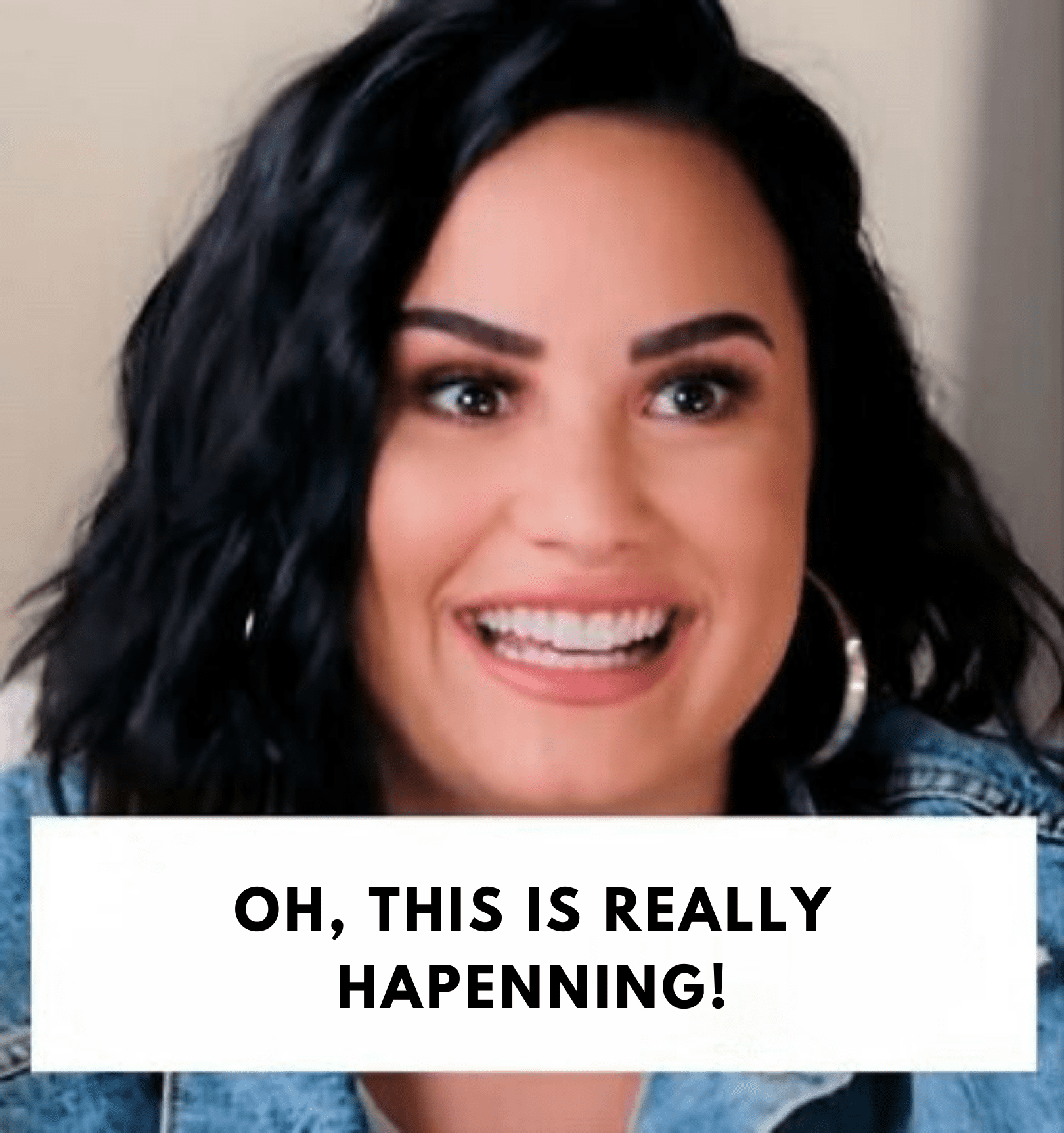 Happily surprised celebrity. Happily surprised Demi Lovato