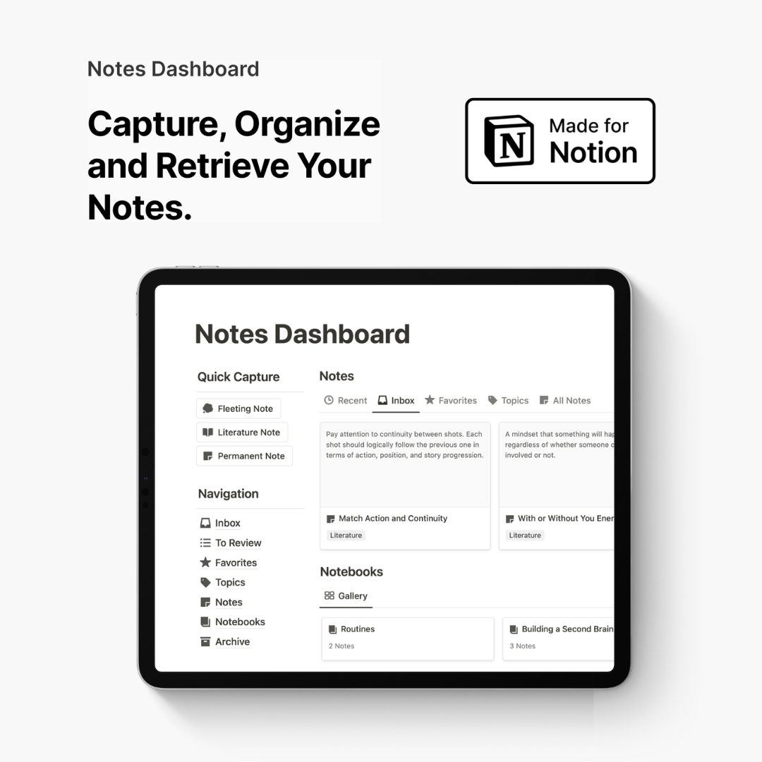 GUMROAD | EASLO | Notes Dashboard Capture, organize and retrieve your notes Notion template