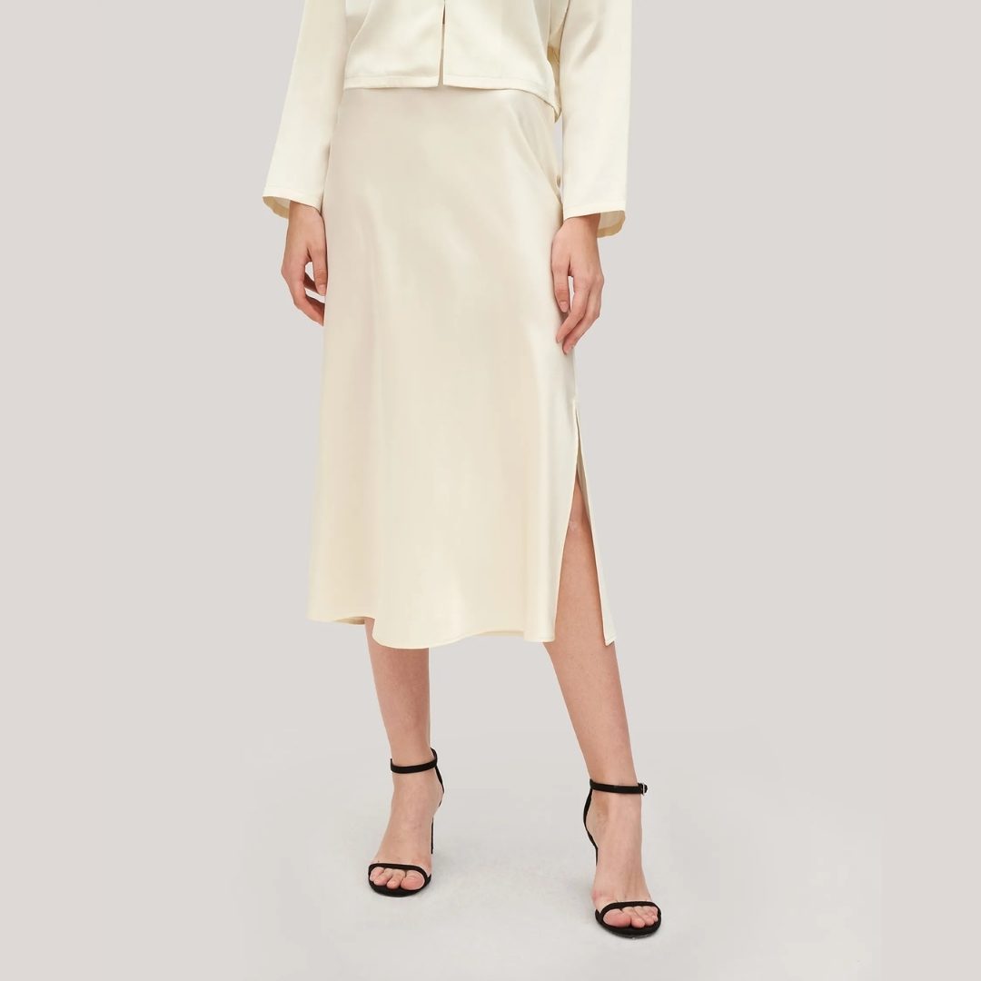 LILY SILK Minimalist Aesthetic Silk Poppy Skirt – White