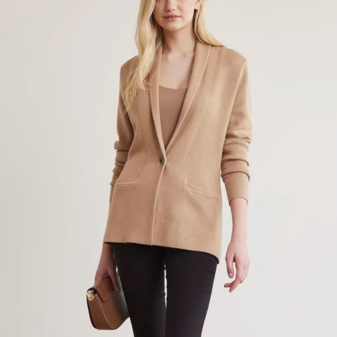RW&CO One-Button Fitted Knit Cardigan Blazer – Mink