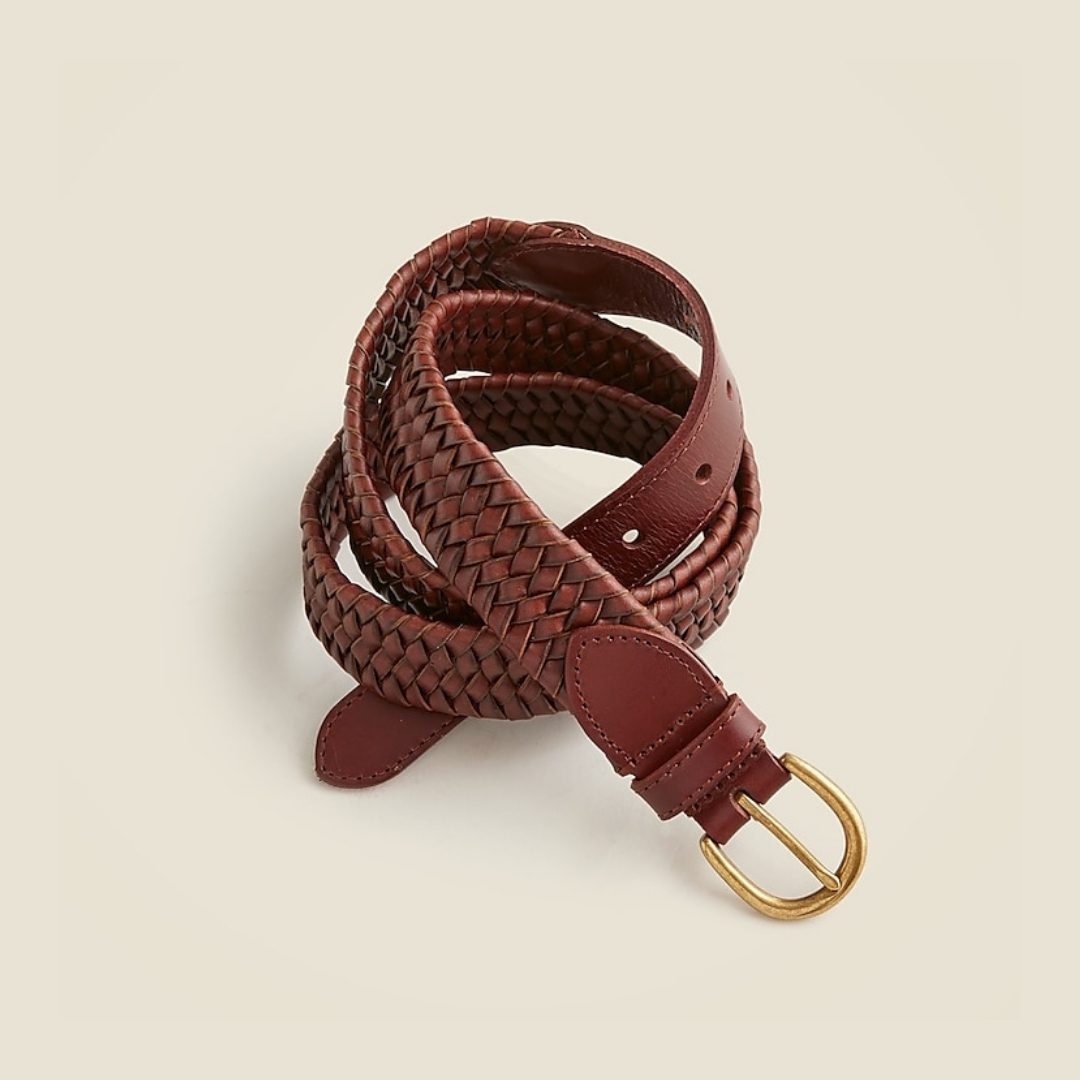 J.CREW | Woven Elasticated Italian Leather Belt – Dark Walnut