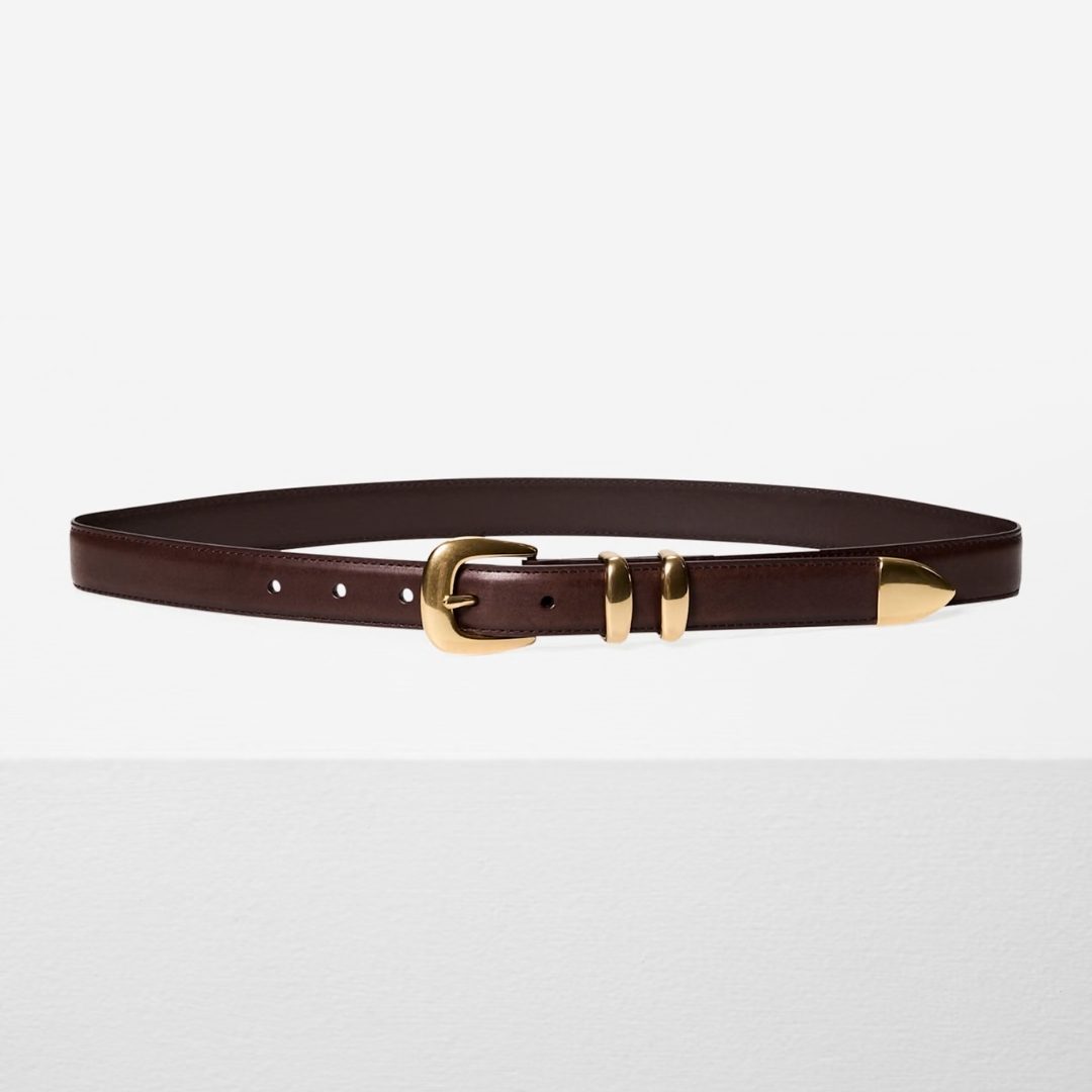 ARITZIA | Legendary Solid Brass Leather Belt Smooth Leather Western-Inspired Belt With Solid Brass Buckle – Manor Brown :Gold