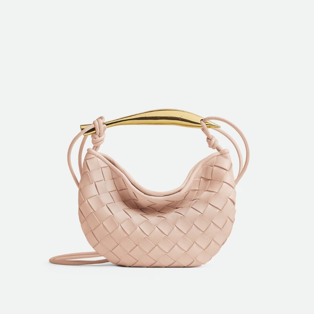 BOTTEGA VENETA | Baby Sardine Cross-body Bag In Intrecciato Leather with Sculptural Metallic Top Handle – Lotus
