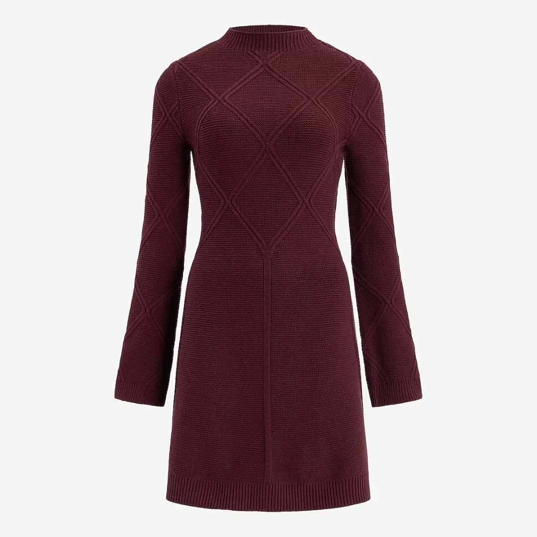 EXPRESS | Mock Neck Long Sleeve Mini Fit and Flare Sweater Dress – Ruby
