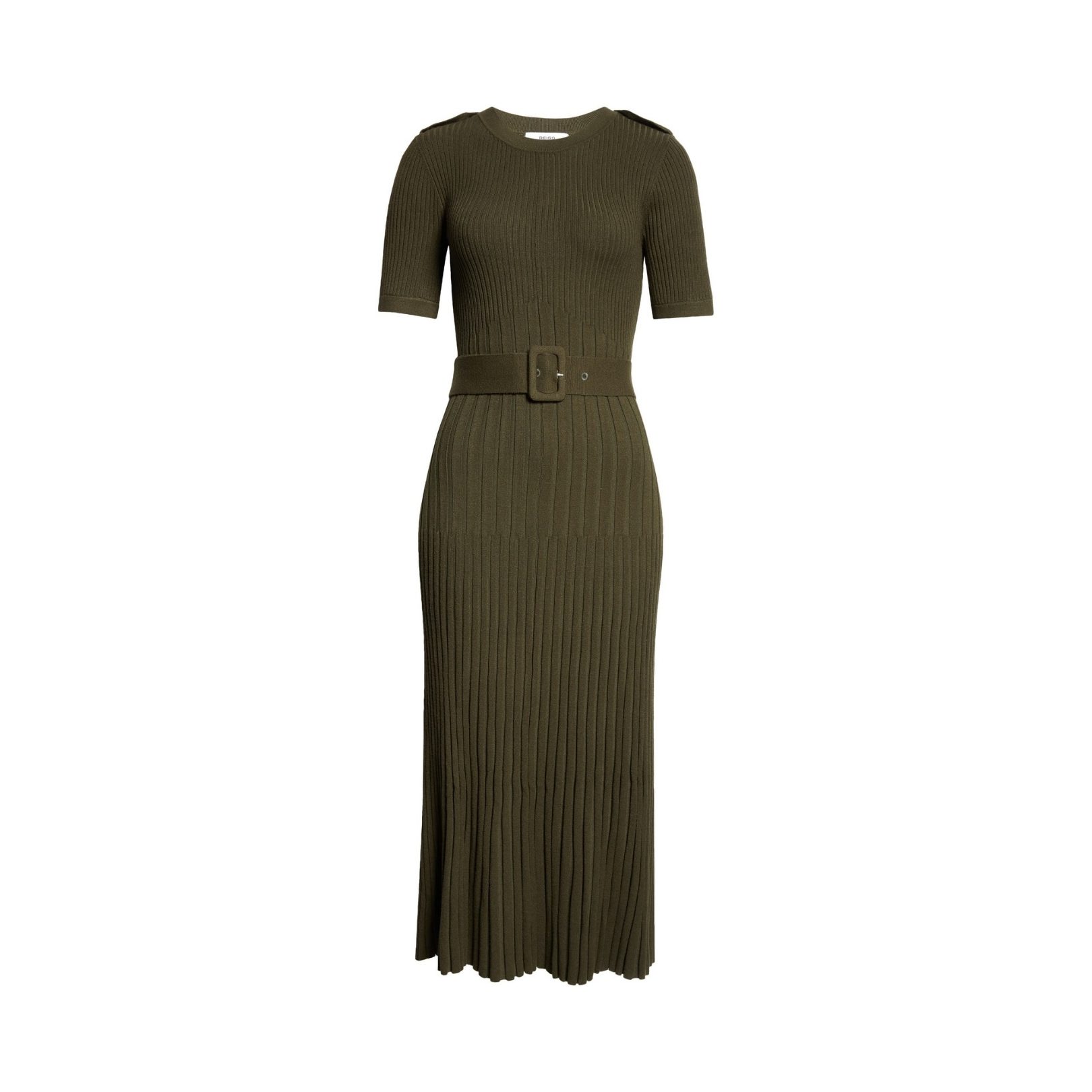NORDSTROM | REISS | Vida Belted Rib Sweater Dress – Khaki