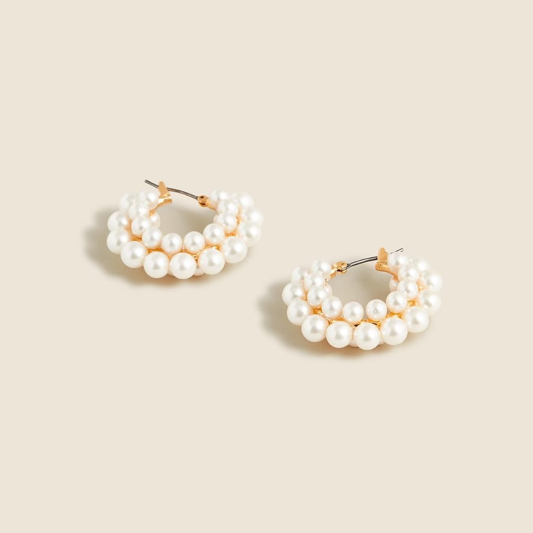 J.CREW | Layered Mini-Pearl Hoop Earrings – Pearl
