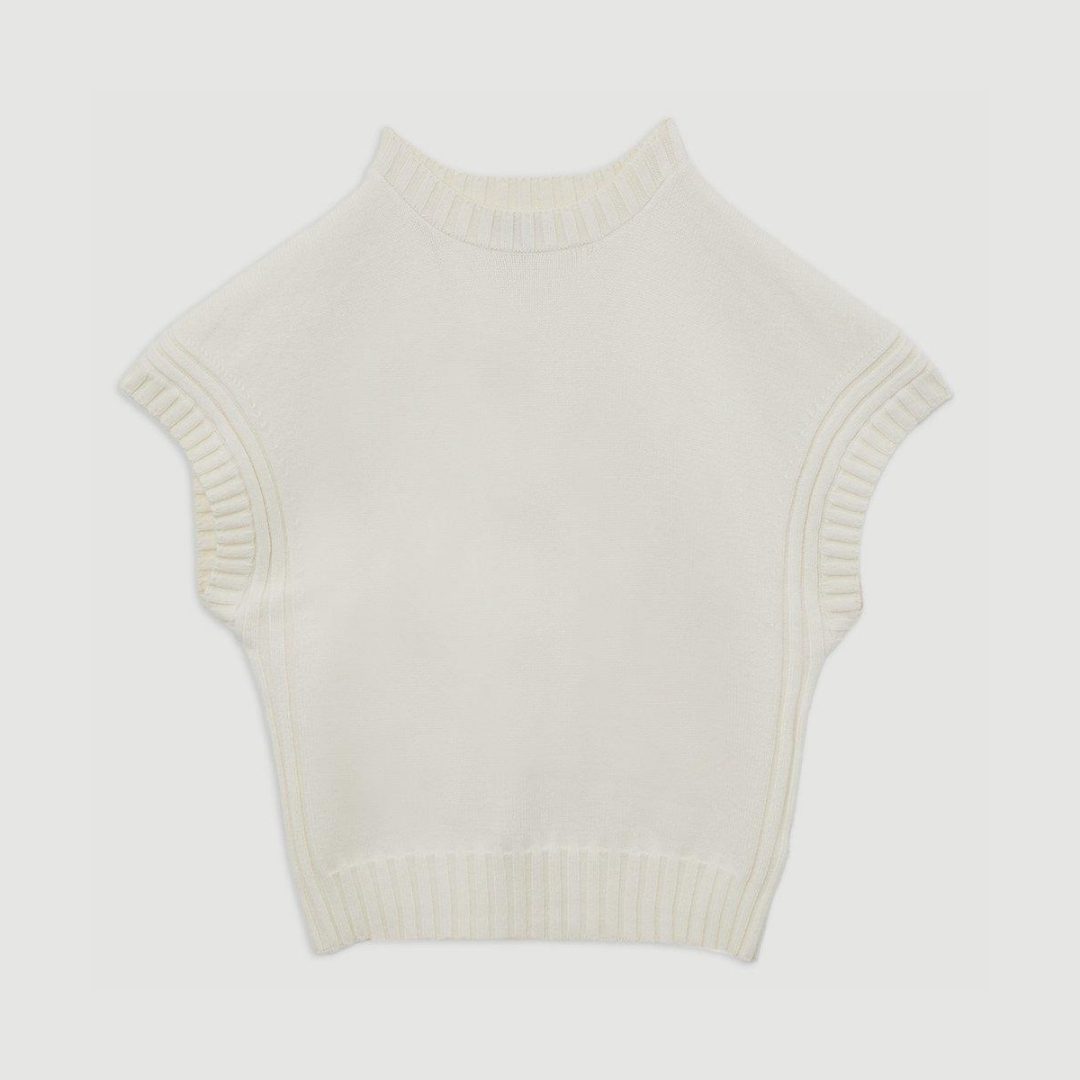 KAREN MILLEN | Viscose Blend Knit Short Sleeve Top – Cream