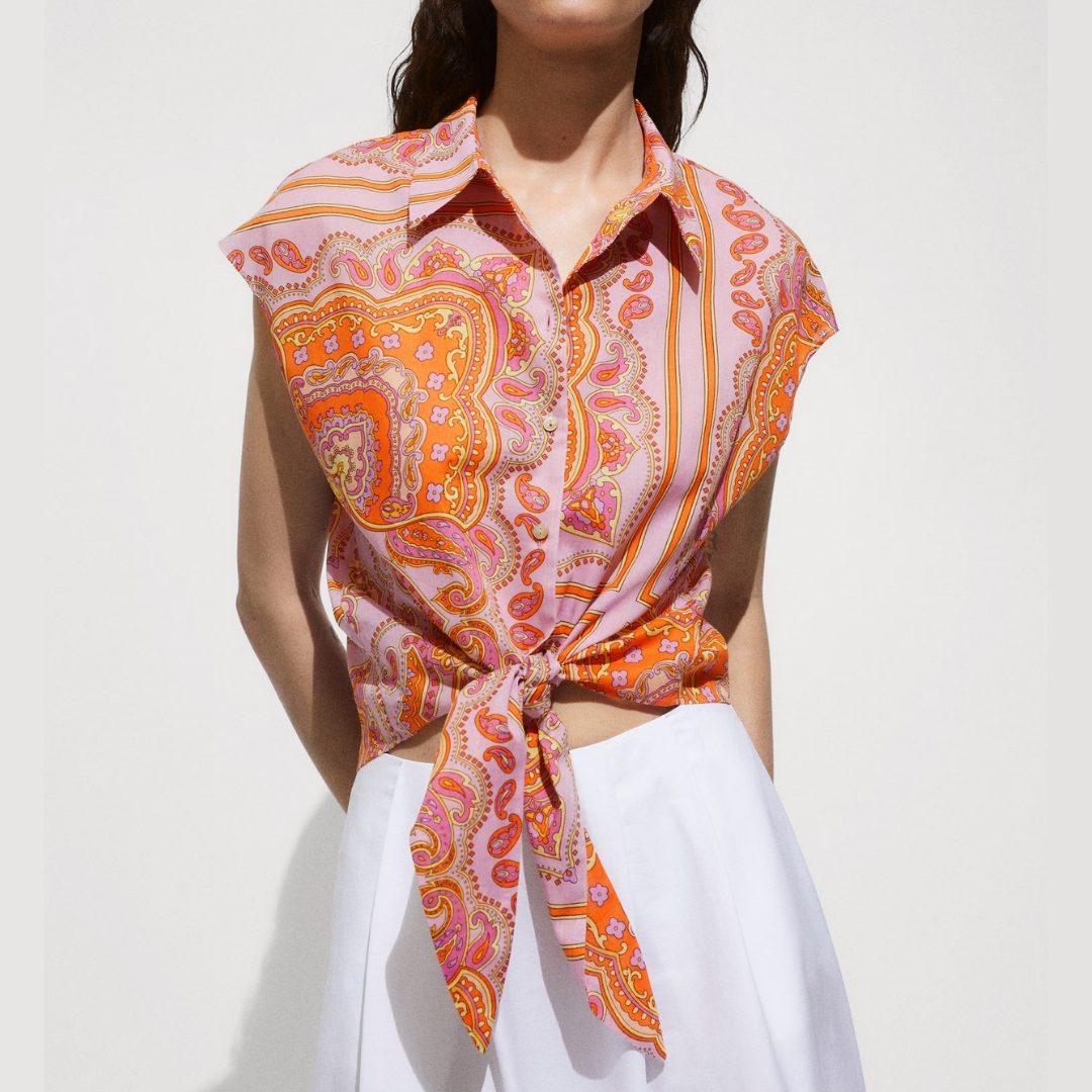 MANGO | Bow Printed Shirt – Pink